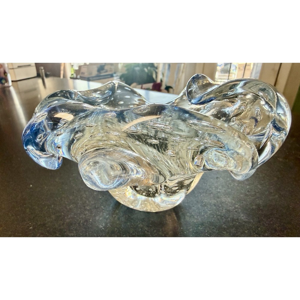 Murano Blown Art Glass Lotus Flower Decoration Heavy Glass MCM VTG